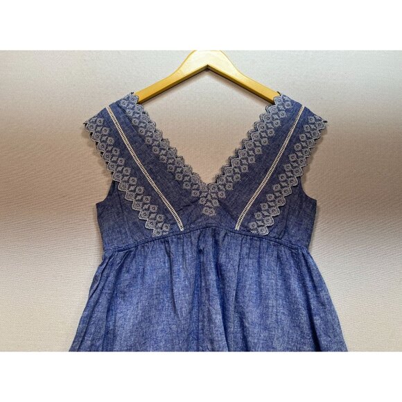 Isabel Maternity Womens Embroidered Chambray V-Neck Blouse Sleeveless Sz XS Blue - Picture 10 of 11